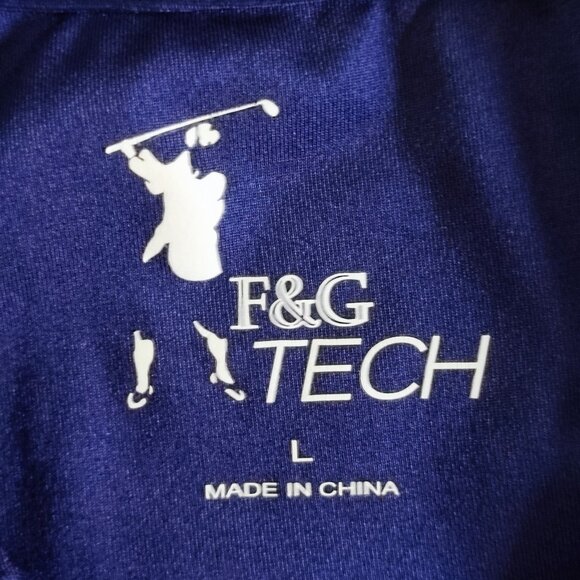 F&G Tech golf polo shirt men's size L navy blue light blue stripes pattern - Picture 4 of 8